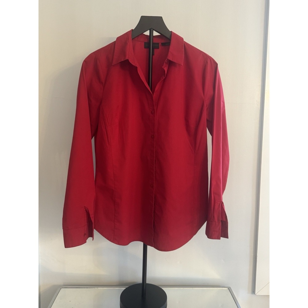 Worthington Red Stretch Button Front Blouse Womens 10 Long Sleeve Office‎ Siren